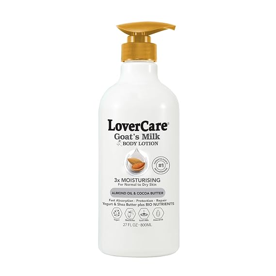 Lovercare Goat Milk Body Lotion for Dry Skin Almond Oil & Cocoa Butter 27.05oz (800ml) - Single...