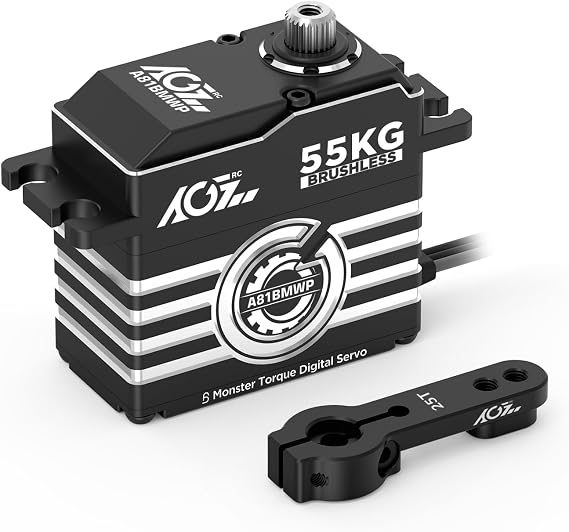 AGFRC 55kg Waterproof RC Servo Motor High RPM - 0.087 Seconds High Speed Brushless HV Full Metal Gearbox Standard Digital Steering Servo for 1/8 1/10 RC Car (A81BMWP)