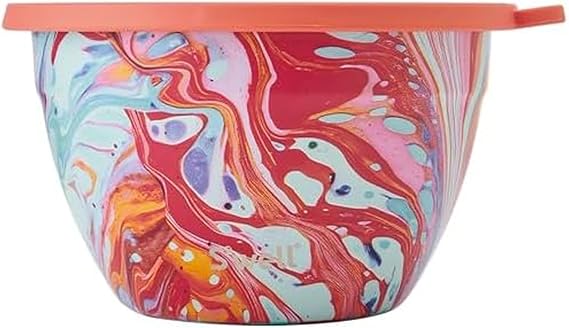 S'well Stainless Steel Salad Bowl Kit 64oz, Marble Swirl,  with 2oz Mini Canister and Removable Tray for Organization, Leakproof, Easy to Clean, Dishwasher Safe