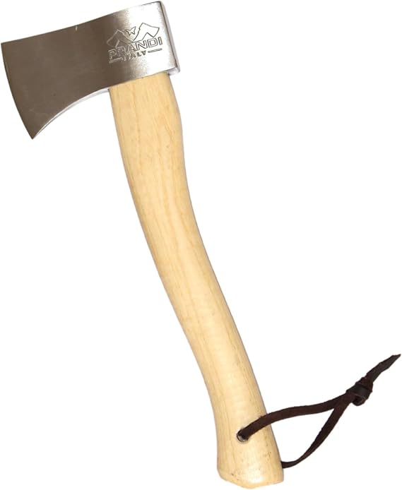 Prandi Yankee Hatchet 1.32lb Head - Hickory Handle 14.97in with Leather String - Ideal for Camping, Travel and Bushcraft - Made in Italy