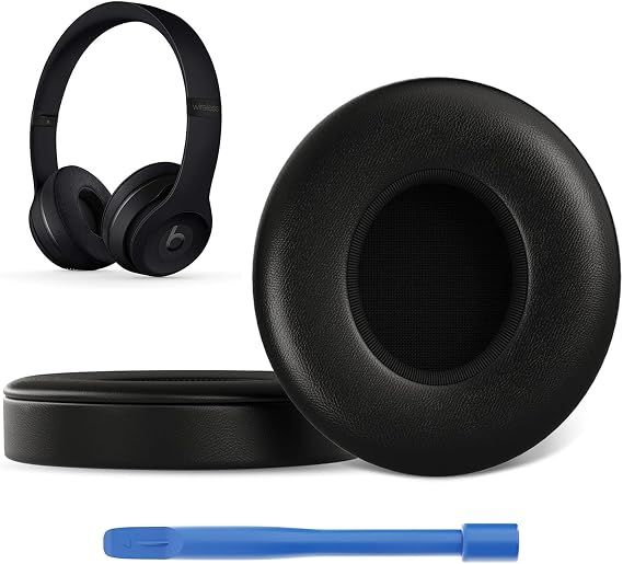 Replacement Ear Pads for Beats Solo 3 / Solo 2, EarPads for Solo3 / Solo2 Wireless Over-Ear Headphones, Black