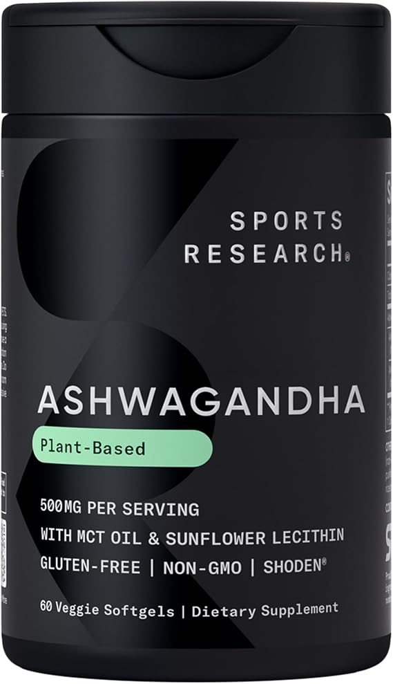 Sports Research Ashwagandha w/Coconut MCT Oil, 60 Softgels | Natural Ayurvedic Adaptogen w/ Shoden Ashwa for Relaxation, Calm & Sleep Support, 30 Servings
