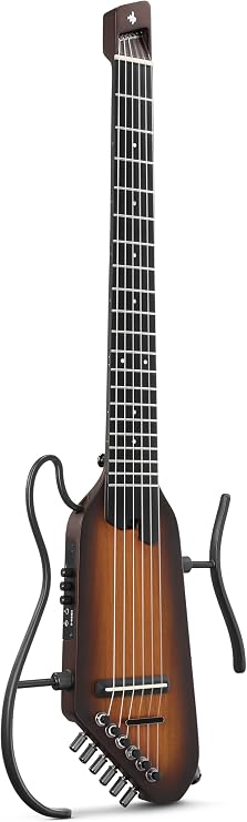 Donner HUSH-C Nylon Strings Travel Guitar Acoustic Electric Guitar Ultralight Silent Guitar for Quiet Practice with Headphone Jack Integrated Tuner & Bag Sunburst