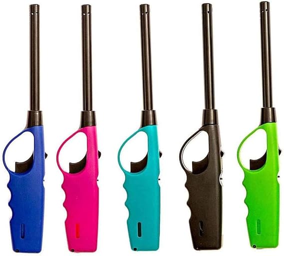Long Lighters Pack, 5 Pack of Butane Refillable Fire Lighters, Ideal as Multipurpose Utility Lighters BBQ Lighters Grill Lighters Kitchen Lighters, Multicolor, Large