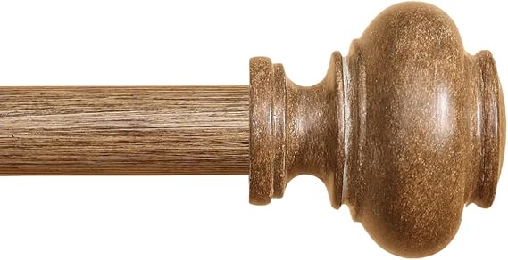 Wood Curtain Rods for Windows 32 to 45 Inch, 1 Inch Adjustable Curtain Rod Decoration Boho Drapery Rods Heavy Duty, Farmhouse Rustic with Imitation Wood Grain Finials