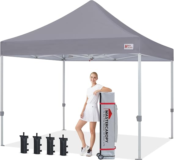 MASTERCANOPY 10x10 Heavy Duty Pop Up Canopy Tent with Roller Bag(Grey) | Commercial Canopy Tent, Durable Frame, Large Space, Waterproof & UV-Proof Fabric, 3 Height Adjust, Market/Vendor/Event