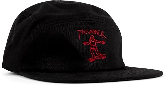 Thrasher Skateboard Magazine 5 Panel Strapback Camp Hat Gonz Skate Hat, Black, One Size
