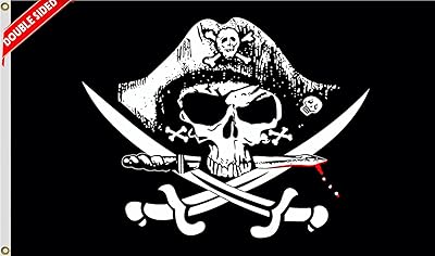 Double Sided Pirate Flag, 12x18in, Skull and Crossbones, 200D Heavy Polyester, Vibrant Colors, Sturdy Canvas Header with 2 Brass Grommet