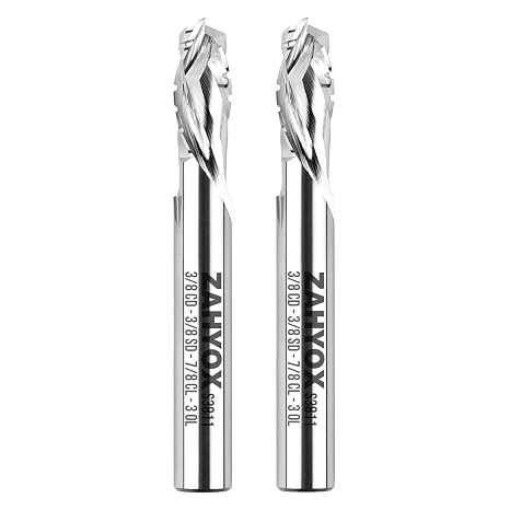 ZahyoX 3/8 Inch Compression Chipbreaker Router Bit, 2 Pack, Solid Carbide | 7/8 in cutting length, 3 in long, 2 flutes; Chip breaking flutes, Lower cutting load; Suits hardwood, plywood, laminate & MDF