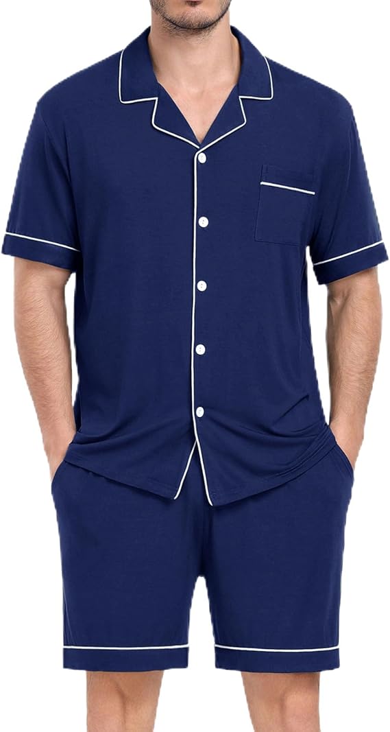 Mens 2 Piece Short Sleeve Button Down Pajama Set, S-3XL