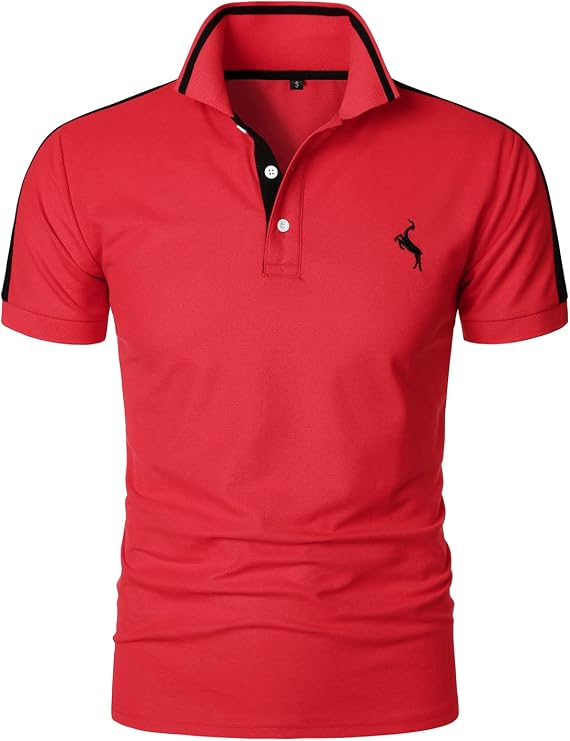 HOOD CREW Men’s Short Sleeves Collared T Shirt Fashion Polo Shirts Classic Tops Golf Tennis T-Shirt