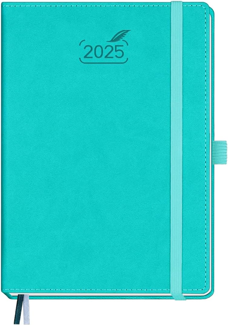 BEZEND 2025 Planner Daily Weekly & Monthly 5.8 x 8.5 Jan - Dec 2025 Agenda 2025 Vertical Calendar Book with Hourly Schedule, Monthly Tabs, Pen Holder, Vegan Leather Hard Cover - Turquoise