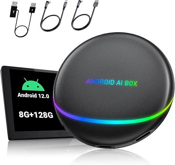 CarPlay AI Box & Wireless CarPlay/Android Auto Adapter with 8GB+128GB HDMI Output,GPS,Video Viewing YouTube, Netflix,Tiktok,Magic Carplay Box Support Split Screen for Wired Carplay Touchscreen Car