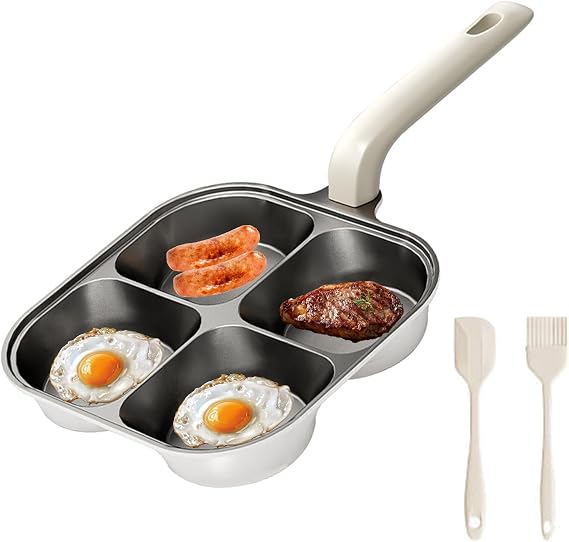 JUSTUP 4-Cup Egg Pan Nonstick,Healthy Titanium Ceramic Breakfast Frying Pan,Compatible with All Stoves and Equipped with Heat-Resistant and Height Increasing Handles, Easy to Clean, PFOA Free (Black)