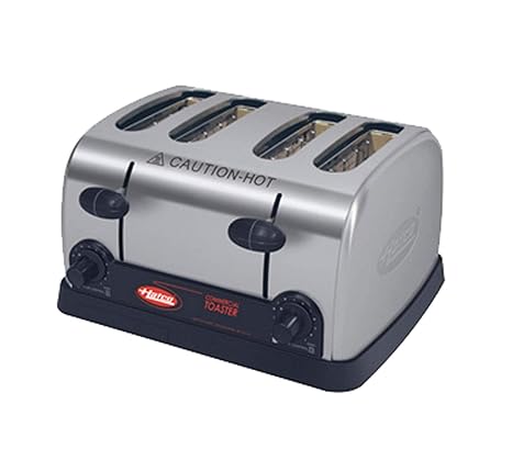 Hatco 4-Slot Pop-Up Toaster | Electric Bread Bagel Warmer with Removable Crumb Tray | 1-1/4" Wide Self-Centering Compartments | 220 Slices/Hour | 13.63"W x 8.13"H x 12.38"D | Stainless | 1440W, 120V
