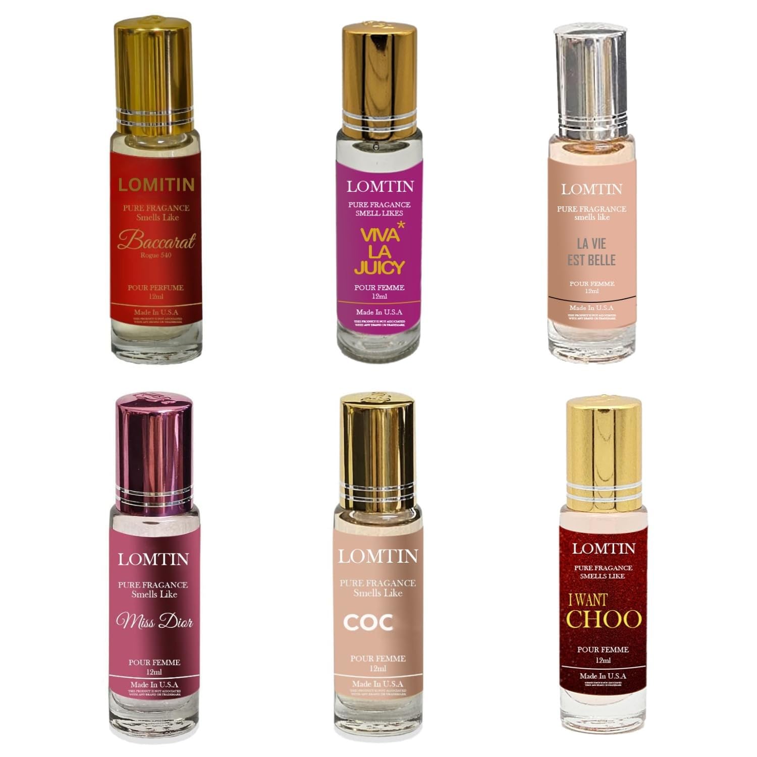Fragrance Perfume Oils for Women, Designer Inspired, 6 Pack 12ml  0.4oz each, parfum oil, Long lasting