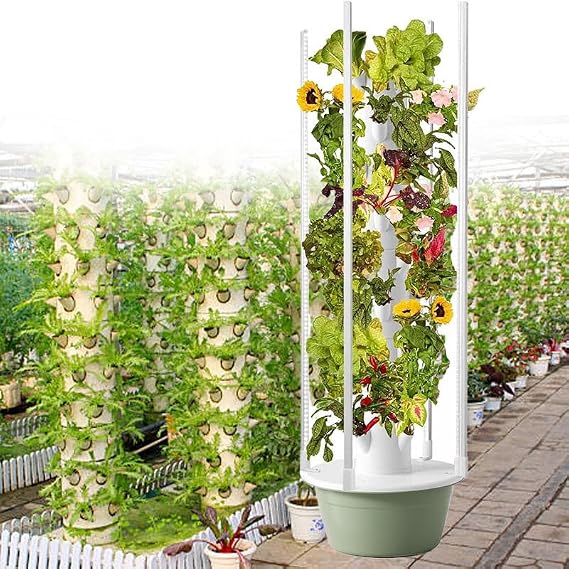 Hydroponics Tower Vertical Growing System Kit, Indoor Garden Planter Herb Garden with LED Grow Light and Water Pump, Vertical Planter Germination Kit for Fruits Vegetables,5-Layer