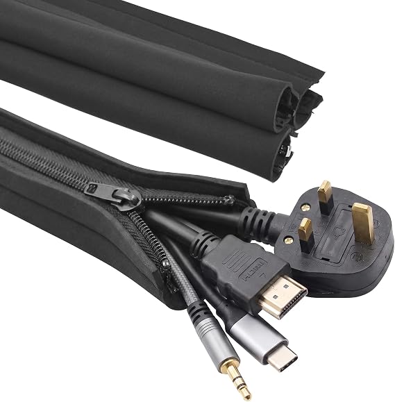 YOSH Cable Tidy Management Sleeve Prevents Cat Dog Chewing, Large Capacity with Easy to Use Zippers, 2m Wire Sleeve Under Desk Organizer for PC/TV Power Cord USB Cable Home Office -50cm 4pcs Black