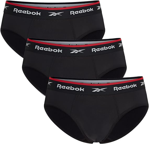Reebok Wiggins Mens Briefs | Pack of 3 Sports Briefs, Breathable & Stretchable Underwear for Men | Underwear Multipack, Black, M
