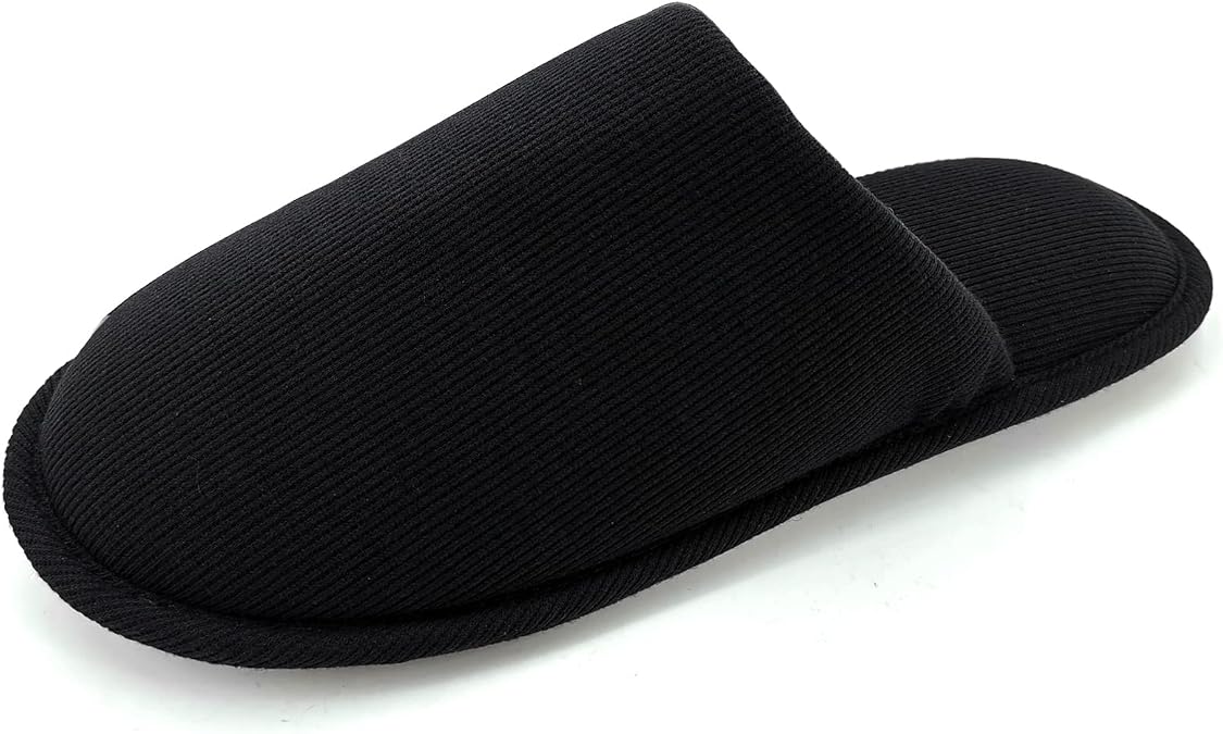 ofoot Mens Indoor Memory Foam Cotton Scuff Slippers Slip On Summer House Shoes Flats Breathable Lightweight Washable Non Skid Rubber Soles