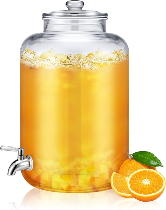 Newtay 5 Gallon Glass Beverage Dispenser with Lid, Stainless Spigot