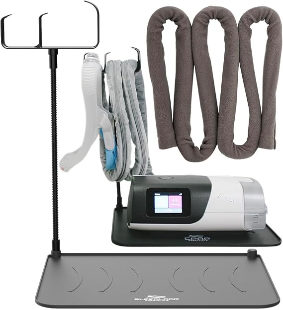 CPAP Protector Mat & CPAP Hose Cover Soft 6ft Bedside CPAP Organizer with Mask Hanger, Non-Slip Tray for CPAP Machine & Tubing - Neat and Tidy (2.1 Hose Sleeve Special)