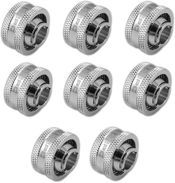 XSPC G1/4" to 1/2" ID, 3/4" OD Compression Fitting V2 for Soft Tubing, Chrome, 8-Pack
