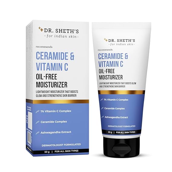 Dr. Sheth's Ceramide & Vitamin C Oil - Free Moisturizer Lightweight Moisturizer to Hydrate & Brighten Skin With Vitamin C, Ceramide & Ashwagandha For Women & Men 50g