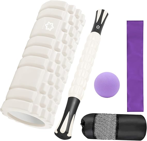 Foam Roller Massage Roller Myofascial Release Ball Storage Bag Stretch Belt 5-Piece Set Home Training Kinmaku Roller Myofascial Roller Stick 300KG Load Capacity Muscle Relaxation Sports