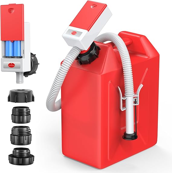 Automatic Fuel Transfer Pump with Auto Stop Sensor Overfill Protection, Fast and Safe Portable Gas Can Pump with 3 Can Adapters & 51'' Extra Long Hose for Oil, Diesel, Gasoline (Red)