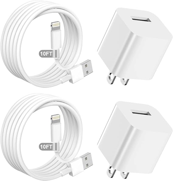 iPhone Charger [Apple MFi Certified], 2-Pack 10FT USB Wall Charger for iPhone 14/13/12/11 Pro/11/10/XS MAX/XR/8/7/6s/6 Plus, Lightning Cable Apple Charging Cords &Fast Quick Travel Block Plug Adapter