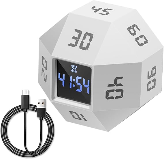 Flip Timer with Small Screen - 3 Alert Modes (Sound, Vibration, Silent) - Versatile for Classroom, Cooking, Baking & Study Sessions (White)
