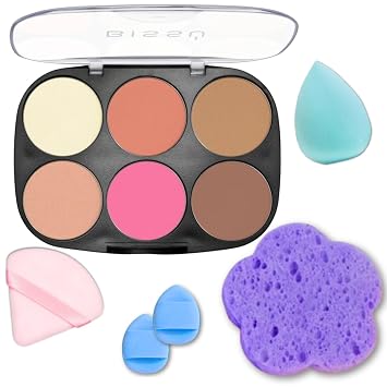 Makeup Kit Bissu 6Color Palette + Velvet Puff + 2 Finger Puffs + Makeup Sponge + Exfoliating Sponge (4 Styles) (01 Mera Mera)