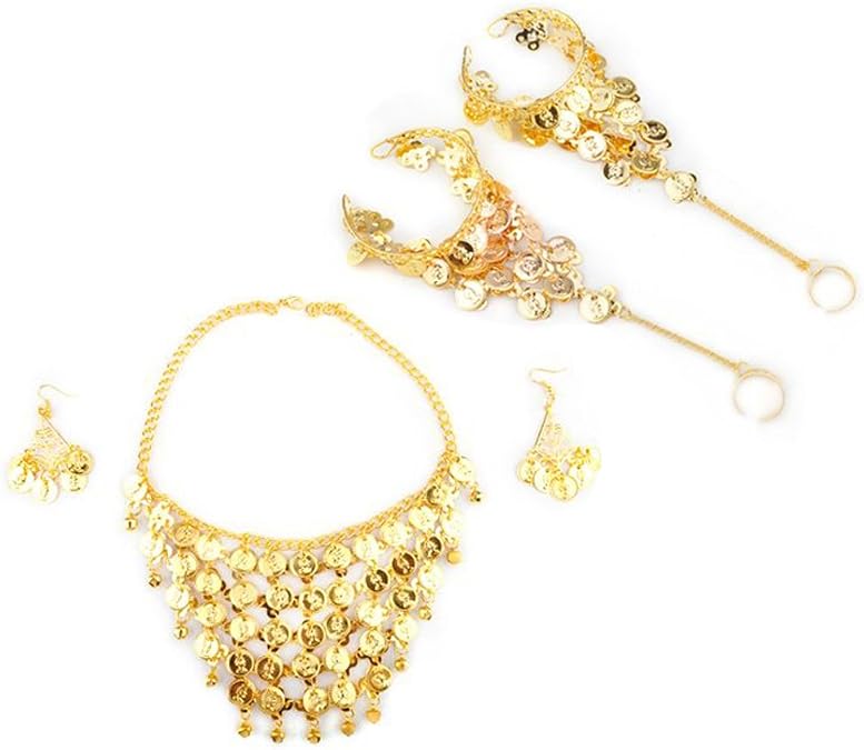 Tribal Belly Dance Jewelry Set - Necklace and Bracelets Set | Gold Halloween Costume Accessory