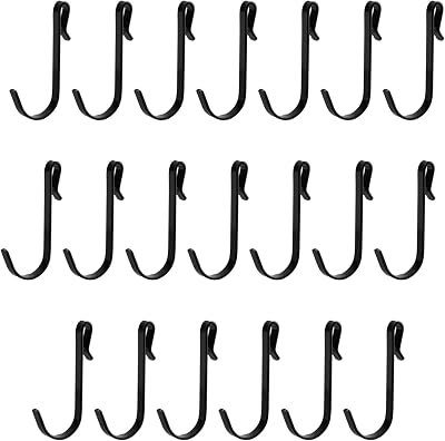 20-Pack J-Shaped Stainless Steel Hook Clips - Black, Ideal for Kitchen, Bedroom, Office, and Wire Shelves