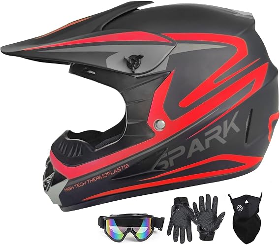 SanQing Youth Dirt Bike Helmet Motocross Full Face DOT Approved 4-in-1 Set