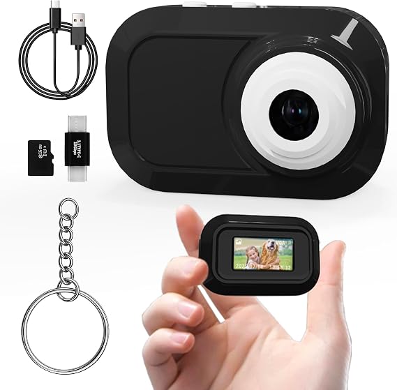 Mini Keychain Camera with 14M 1080P FHD, Mini Pocket Digital Camera - 0.96" Tiny Portable Small Cameras, Video Recorder with 16GB Card, OTG for Travel Study Recording Vlog Night Shots (Black)