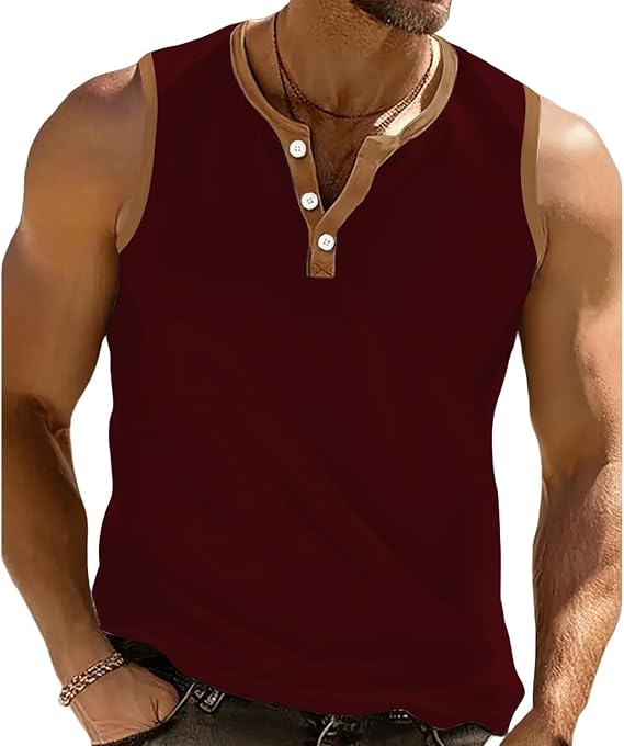 Tank Tops for Men Sleeveless Button Stripted Muscle Casual Slim Fit Lightweight Shirts Outdoor Athletic Gym T-Shirts