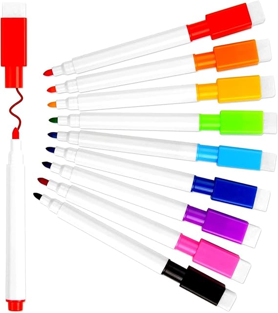 FINGOOO Magnetic Dry Erase Markers, 18 Pieces 9 Colors Fine Tip Point Dry Erase Pen with Erasers White Board Markers for Kids Teachers