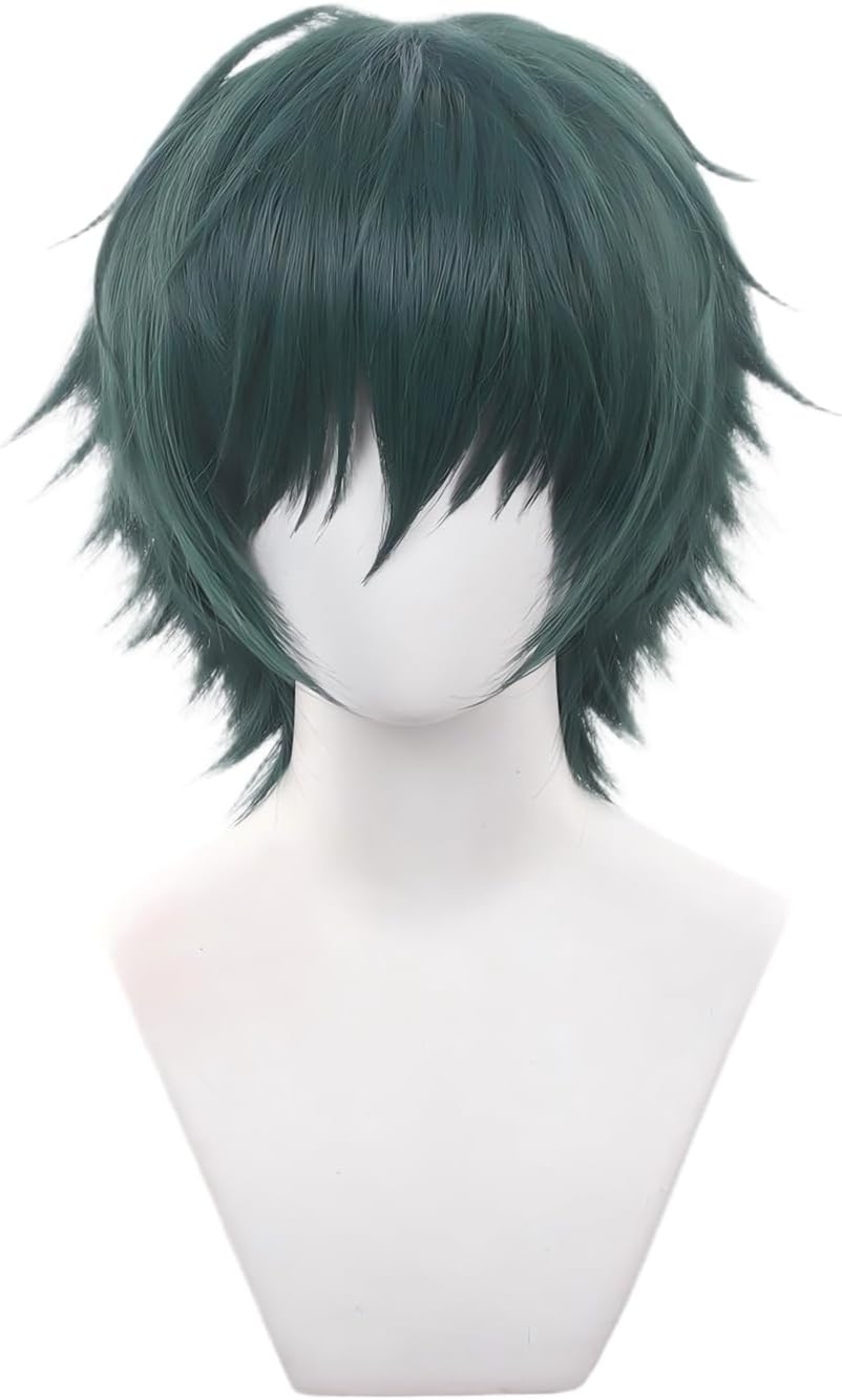 Short Wig, Green, One Curl, Hair, Anime Cosplay, Full Wig, For Cosplay, Heat Resistant Wig, Includes Wig Net, Disguise, Wig, For Halloween, Christmas, Parties, Stage Performance