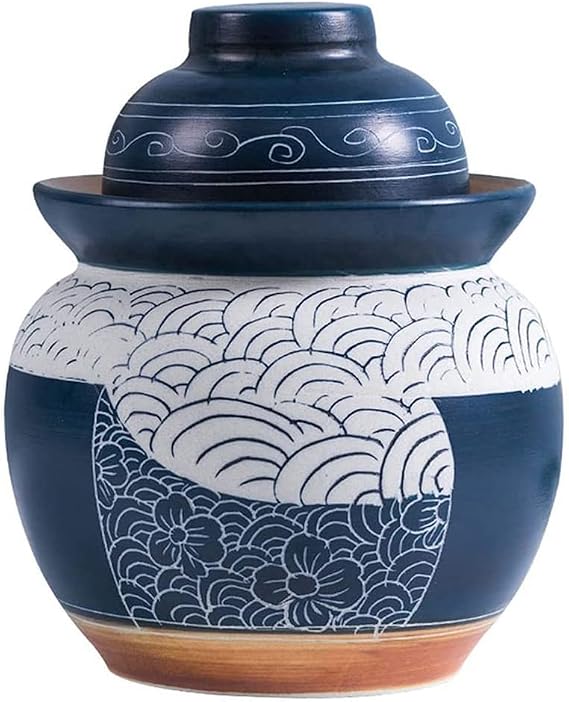 Blue Traditional Chinese Porcelain Pickle Jar, Ceramic Fermentation Crock Pickling Pot,Fermenting Jar With Water Seal Airlock Lid Stoneware Fermenter for Kimchi Saue 5KG