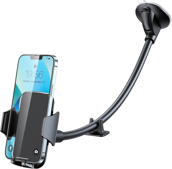 YOSH Windscreen Car Phone Holder, Windshield Phone Mount with Gooseneck | Adjustable Long Arm Gooseneck & Strong Suction Cup, Easy-to-use Car Mini Van Phone Cradle for iPhone 17 16 15 14 Samsung