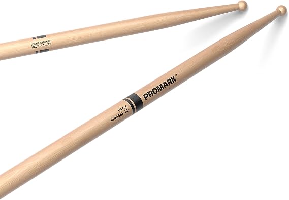 ProMark Drum Sticks - Finesse 5B Drumsticks - Drum Sticks Set - Ideal for Jazz - Small Round Wood Tip - Maple Drumsticks - Consistent Weight and Pitch - 1 Pair