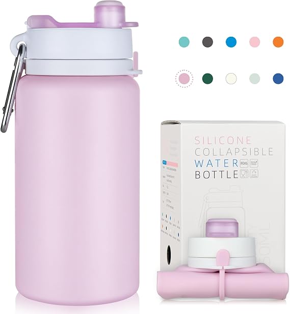 PLTCAT Collapsible Water Bottles, 19oz Foldable Silicone Travel Bottles