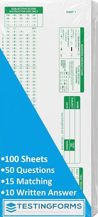 TEST-883E 883 E Scantron Compatible Testing Forms (100 Sheet Pack)