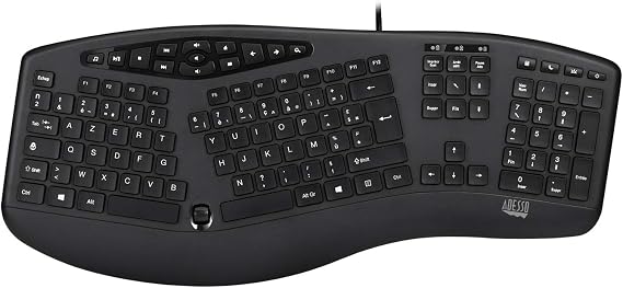 Adesso AKB-160UB Wired Ergonomic Keyboard with Integrated Palm Rest, Chiclet Keycaps, and Multimedia Hotkeys