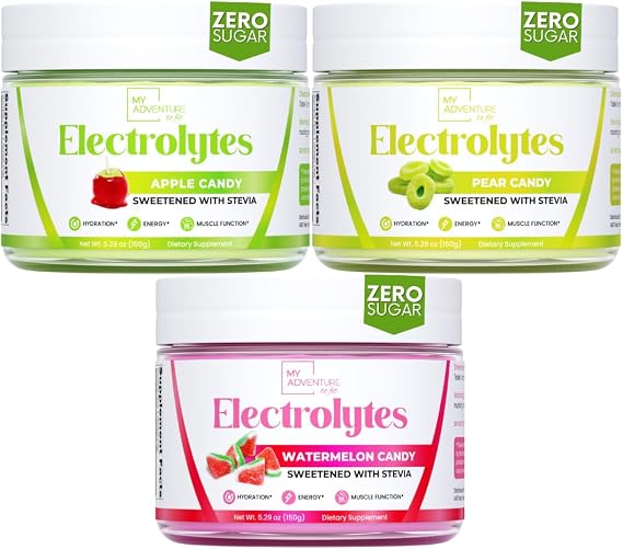 My Adventure to Fit Refreshing Hydration Electrolytes Powder with Zero Sugar, Bundle, Watermelon Candy, Apple Candy & Pear Candy Flavors