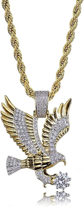 TOPGRILLZ Goat Chain Gold Necklace for Men Eagle Chain Rope Iced out Cubic Zirconia 14K Gold Plated Stainless Steel Necklace 24" Birthday Gifts