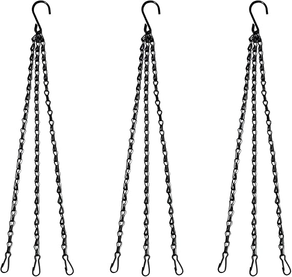 Benvo 16 inch Long Hanging Plant Chains Flower Pot Hangers with Clips and Hooks 3 Point Replacement Chain Holders for Baskets Bird Feeders Planters and Other Ornaments (Pack of 3, Black)