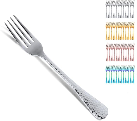Buyer Star 12 Pieces Hammered Dinner Forks Set, 7.9 Inch Stainless Steel Forks,Table Forks,Flatware Forks, Mirror Finish & Dishwasher Safe,Use for Home,Kitchen or Restaurant (Silver)